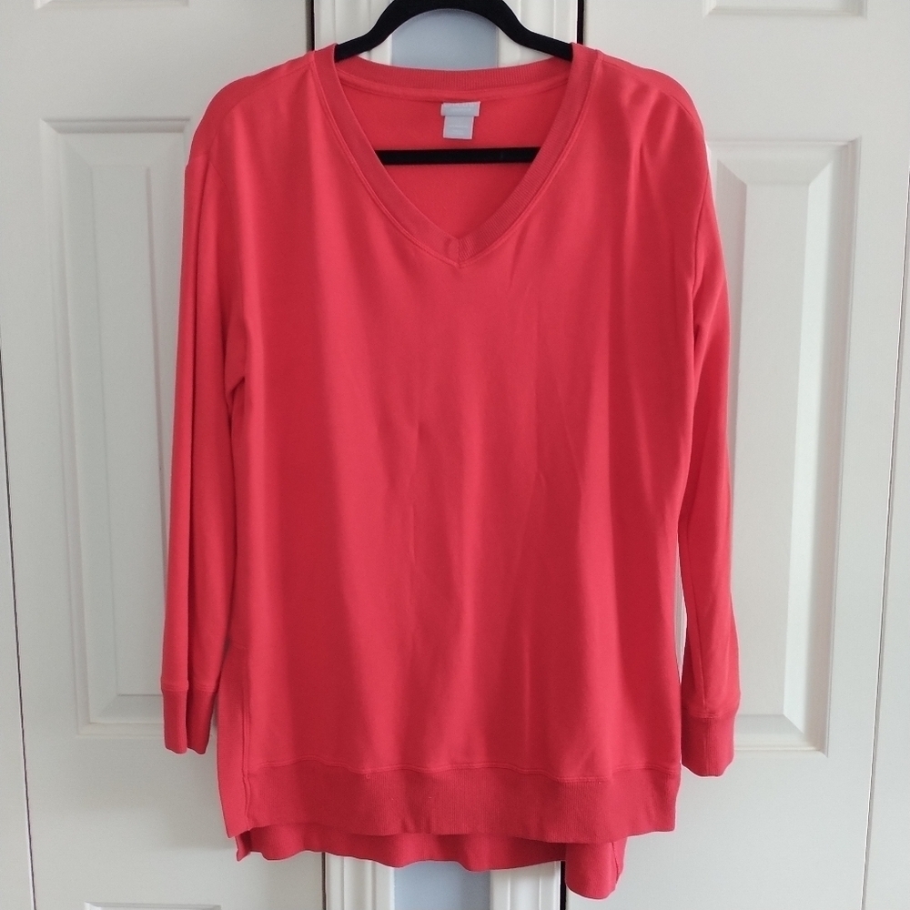 Chico's Zenergy Red V Neck Pullover Sweater sz 8-10